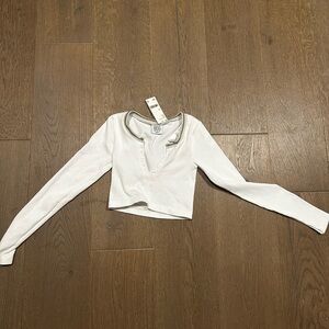 BDG White Long Sleeve Crop Top